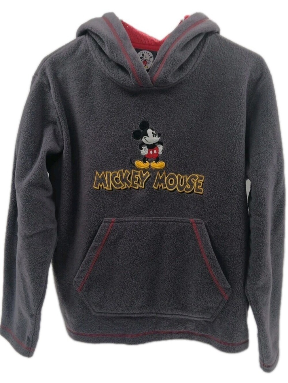 Mickey Mouse Fleece Hoodie Youth Large  Grey Moss Mesh Lined Hood Embroidered